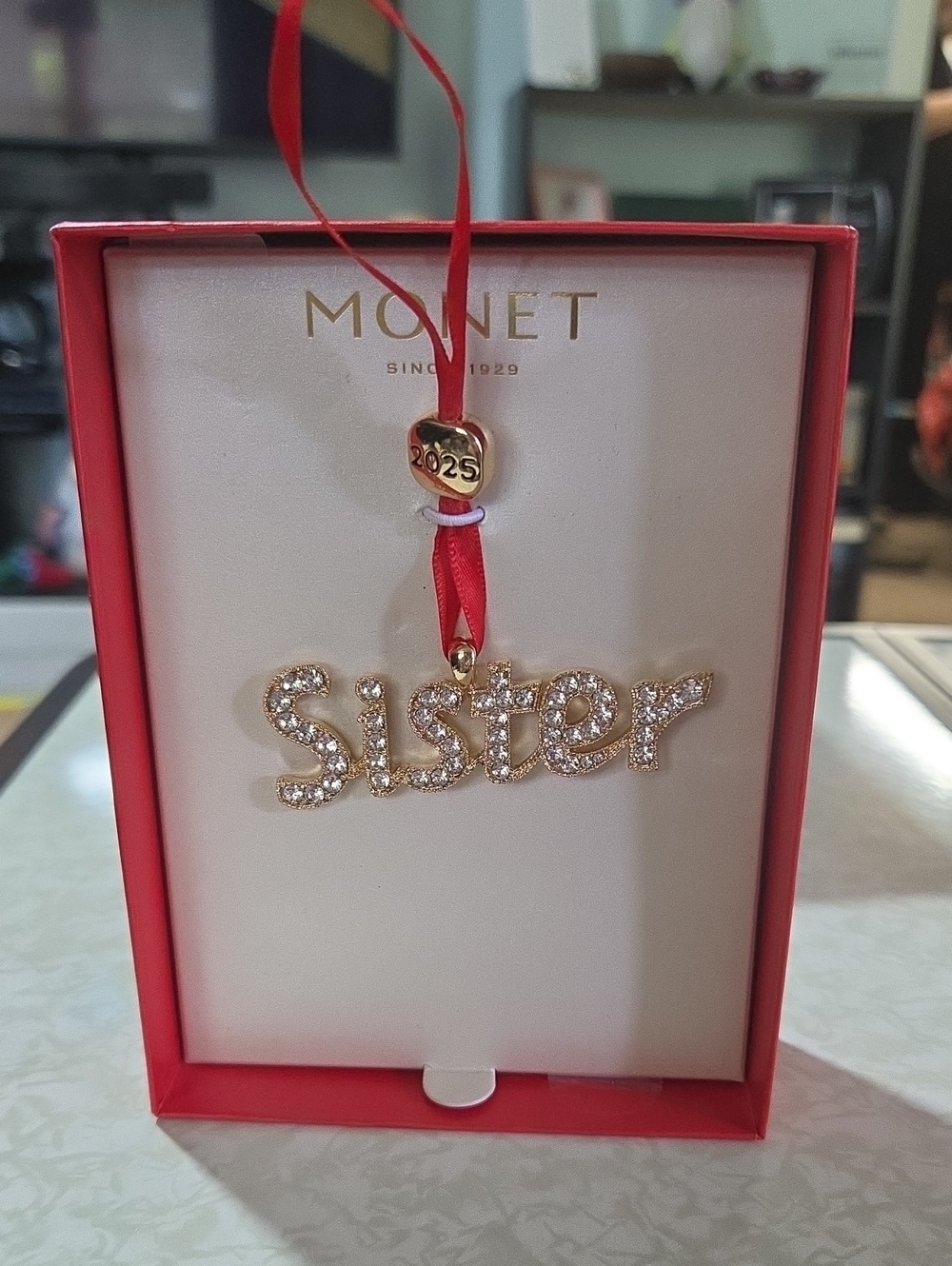 Monet Gold 'Sister' Ornament with‎ Red Ribbon